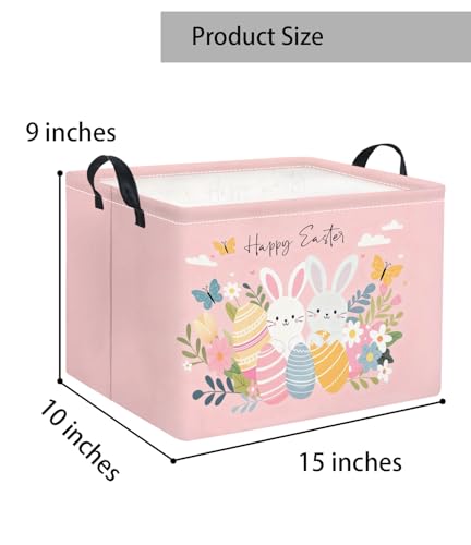 Image of Rectangular Easter Basket for Home Kitchen Baby Girls Basket Cute Storage Bin Organizer Shelf Book Room Decor(Pink Easter)