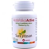 Sura Vitasan Ácido Fólico Activo 60 Cápsulas - Suplemento con Ácido Fólico y Vitaminas B12 y B6 - Contribuye a Disminuir el Cansancio y la Fatiga