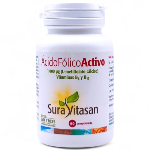 Sura Vitasan Ácido Fólico Activo 60 Cápsulas - Suplemento con Ácido Fólico y Vitaminas B12 y B6 - Contribuye a Disminuir el Cansancio y la Fatiga