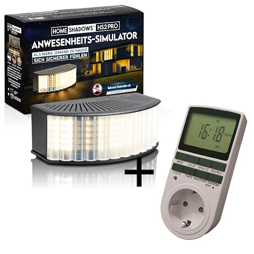 Simulateur de présence – Dissuasion et Protection Contre Les cambrioleurs grâce à la lumière et à l'ombre, Noir + minuterie numérique