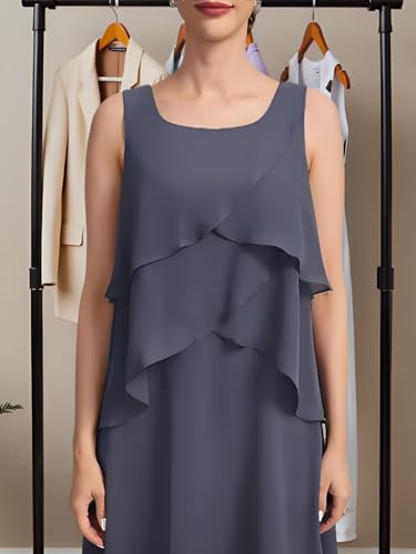 2 Piece Mother of The Bride Dress Plus Size Cascading Tea-Length Chiffon Formal Evening Dresses for Women with Jacket4