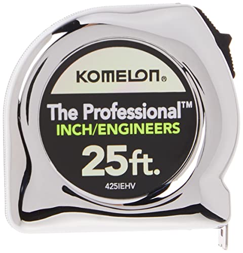 Komelon 425Iehv High-Visibility Professional Tape Measure Bother Inch And Engineer Scale Printed 25-Feet By 1-Inch, Chrome #TOP1