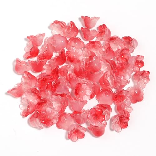 LadayPoa 100pcs Red Glass Bellflower Beads for Jewelry Making -