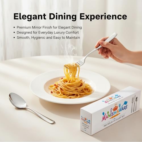Image of Classic Silver 12 Pcs Stainless Steel Cutlery Set for Dining Table, Dishwasher Safe Glossy Flatware