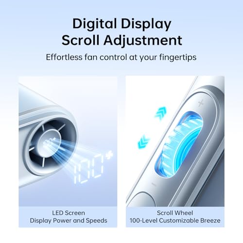 Image of JISULIFE Portable Neck Fan, 100 Adjustable Speeds, 40000 RPM Cooling, Mini Personal Wearable Fan, 4500mAh USB Rechargeable, 16H Runtime, LED Display - Gifts for Outdoor, Travel, Camping, Summer (Blue)