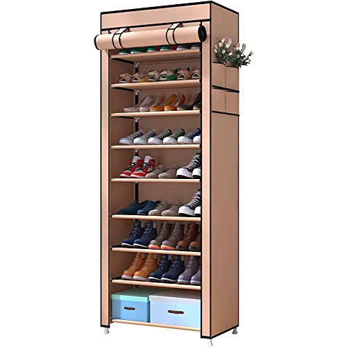 Nyana Home | Armario Zapatero Tela con Puertas Cremallera | 160x60x30cm (Marrón)