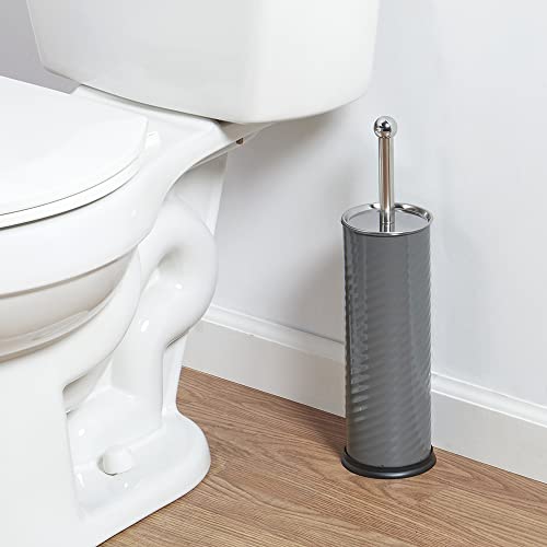 Image of Home Basics Toilet Brush with Swirl Canister, Grey | Sturdy Base | Embossed Design | Neutral Color