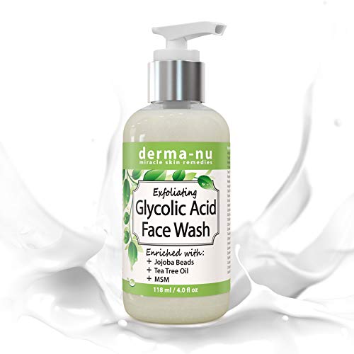 Glycolic Acid Exfoliating Face Wash - Natural & Organic Cleanser - Anti-Aging And Effective Against Acne Fine Lines, pimples and Blemishes - Suitable For Sensitive Skin