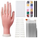 Practice Hand for Acrylic Nails,Nail Mannequin Hands for Nails Practice,Fake Nail Training Hand Manicure, Flexible Bendable Nail Hand with 100PCS Nail Tips,Painting Pen,Nail Clay and Nail Rhinestones