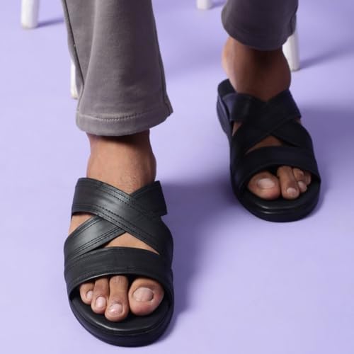 Image of Liberty Coolers 7123-61 Formal Slipper for Mens with Softy Leather Upper and PU Sole | Durable & Comfortable Footbed (Black 9UK)