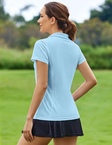 Pinspark Womens Golf Shirts Short Sleeve Quick Dry Polo Shirt Slim Fit Tennis Tops Lightweight Equestrian Shirts,Sky Blue Large thumb #2