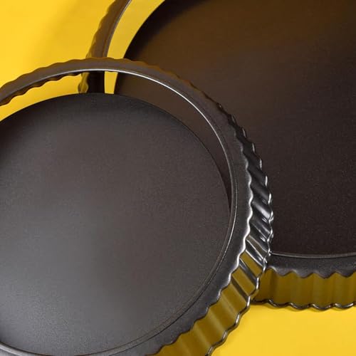 Quiche Pan, 24cm/9 in Carbon Steel Loose Bottom Pie Tin, Fluted Tart Tin, Flan Case Tin with 3 Silicone Tools Removable Non-Stick Coating, Baking Tart Pan for Tarts Mousse Cake Pie Quiche - Image 6