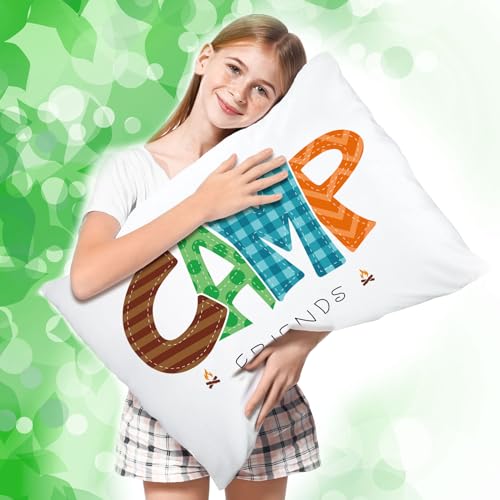 Image of Moukeren Camp Friends Girl Autograph Pillowcase Summer Camp Pillowcase Travel Pillow Case Travel Pillow Cover for Kids Package Stuff Essentials Sleepaway Accessories (Many Colors,1 Pcs)