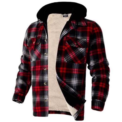 Image of LeeHanTon Mens Flannel Jacket Heavyweight Sherpa Fleece Jackets Outdoor Hiking Casual Soft Warm Coat with Pockets