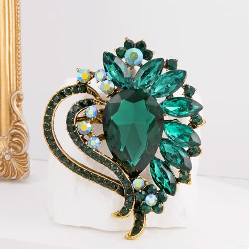 Image of LAXPICOL Vintage Austrian Crystal Elegant Heart Flower Brooch Pin For Women Wedding Broach Pin