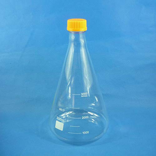 500ml-5000ml Borosilicate Erlenmeyer Flask with GL45 Screw Cap - Graduated Conical Reagent Bottle for Lab Use(3000ml)