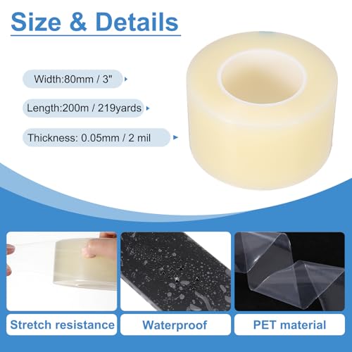 Image of PATIKIL Removable Protective Film Tape, 3 Inch x 656 ft PE Surface Protective Scratch Film Tape Roll for Furniture Electrical Appliances Plastic Hardware Medium Stickiness Clear