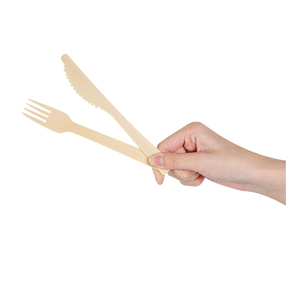 Restaurantware Bambuddha - Juego de utensilios de bambú de 7 pulgadas, 500 artículos de bambú desechables, tenedor, cuchillo y servilleta, acabado suave, cubiertos sostenibles de bambú que resisten el