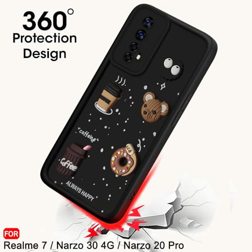 Image of TheGiftKart Back Cover Case for Realme 7 / Narzo 30 4G / Narzo 20 Pro | Cute Fun Cartoon 3D Bear Coffee Case | Full Camera Protection | Shockproof Back Cover Case (Silicone, Black)