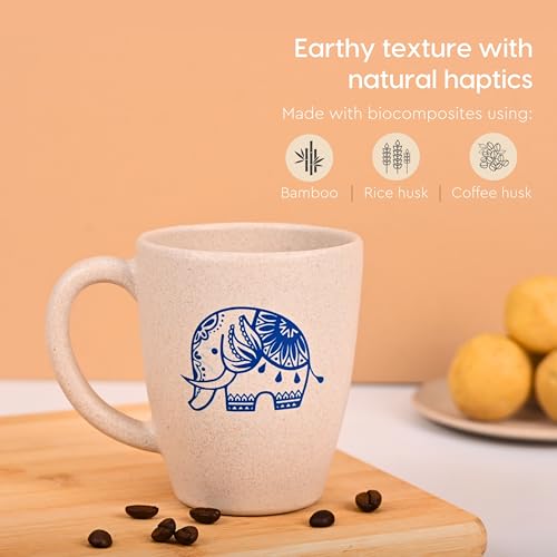 Image of Eha Earth Friendly Christmas Coffee Mug Gift for Friends | 300 ml | Elephant Printed Mug, Coaster, Key Chain | Made with Rice Husk | Secret Santa Gifts | Gifts for Women| 1 Unit | Sand Castle