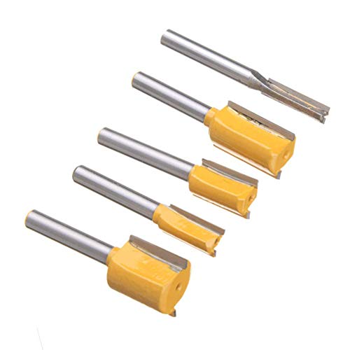 Bestgle Set of 5 Piece Straight Dado Router Bit Set Carbide Wood Milling Cutter Woodworking Tools, Cutting Diameter 1/4",3/8",1/2",5/8",3/4", 1/4-Inch Shank(Yellow)