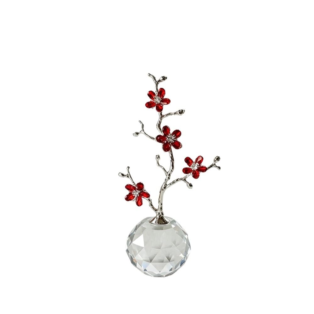Huffa Red Crystal Plum Blossom Ornament Home Desktop Decoration Craft Gift