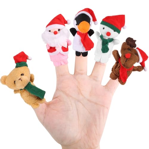 CCINEE Christmas Finger Puppets for Kids, 5pcs Soft Plush Xmas Characters Finger Toys for Toddlers Story Time Playtime Shows Christmas Party Favors...