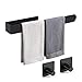 Gohytal Toallero Adhesivo, 37cm/(14.6 Pulgadas) Acero Inoxidable Toalleros de Baño Sin Taladro, Accesorios baño con 2 Ganchos, Conjunto Accesorios de Baño para Toallas para Baño, Cocina (Negro)