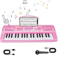 Kids Keyboard Piano, 37 Keys Keyboard Electric Digital Piano, Early Learning Educational Musical Toys Piano for Kids Toddlers Beginners with Music Stand, Microphone - Christmas Birthday Gifts, Pink