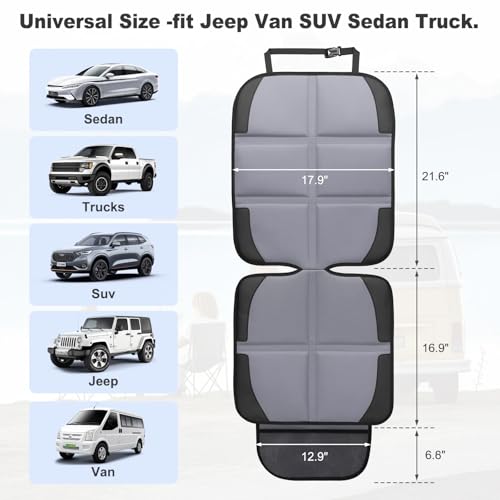Image of Car Seat Protector 2 Pack Baby Car Seat Covers with Mesh Pockets & Non-Slip Backing 600D Durable Seat Protector Under Baby Car Seat (Gray, Standard)