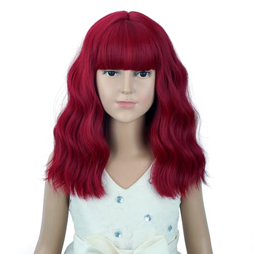 Image of Kids Light Red Wig Girls Short Red Wavy Curly Wigs Child Wig with Air Bangs Synthetic Cosplay Hair Wigs