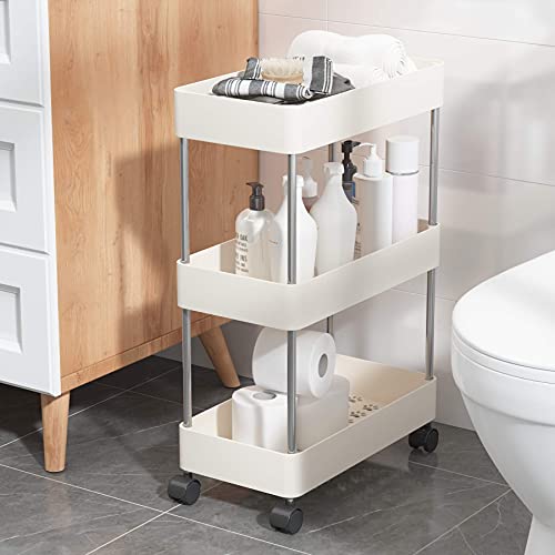 UDEAR Étagère à roulettes pour salle de bain, buanderie et cuisine, 3 étages, blanc Cover