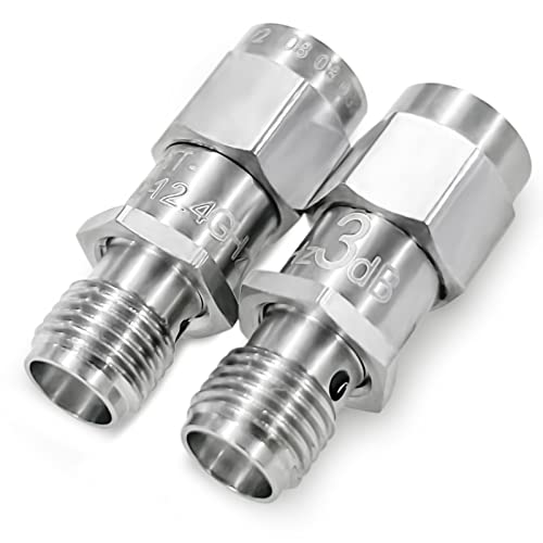12.4GHz 3dB SMA Attenuator, 50Ohm 2W SMA Male to Female In-Line Coaxial RF Attenuator 2PCS, 2W 12.4G 3dB