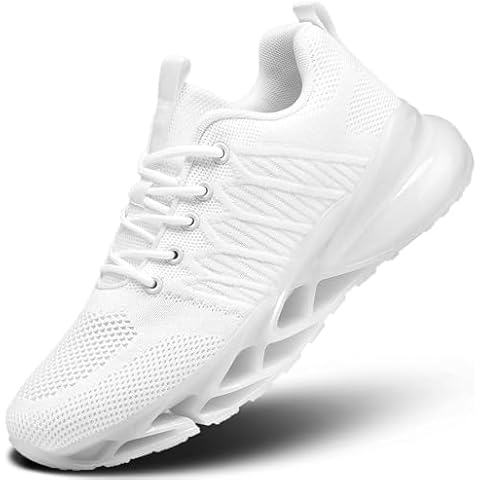 Mens Air Cushion Fashion Sneakers Breathable Blade Running Walking Shoes Comfortable Non Slip Work Sport Fitness Athletic Tennis Shoes White Cover