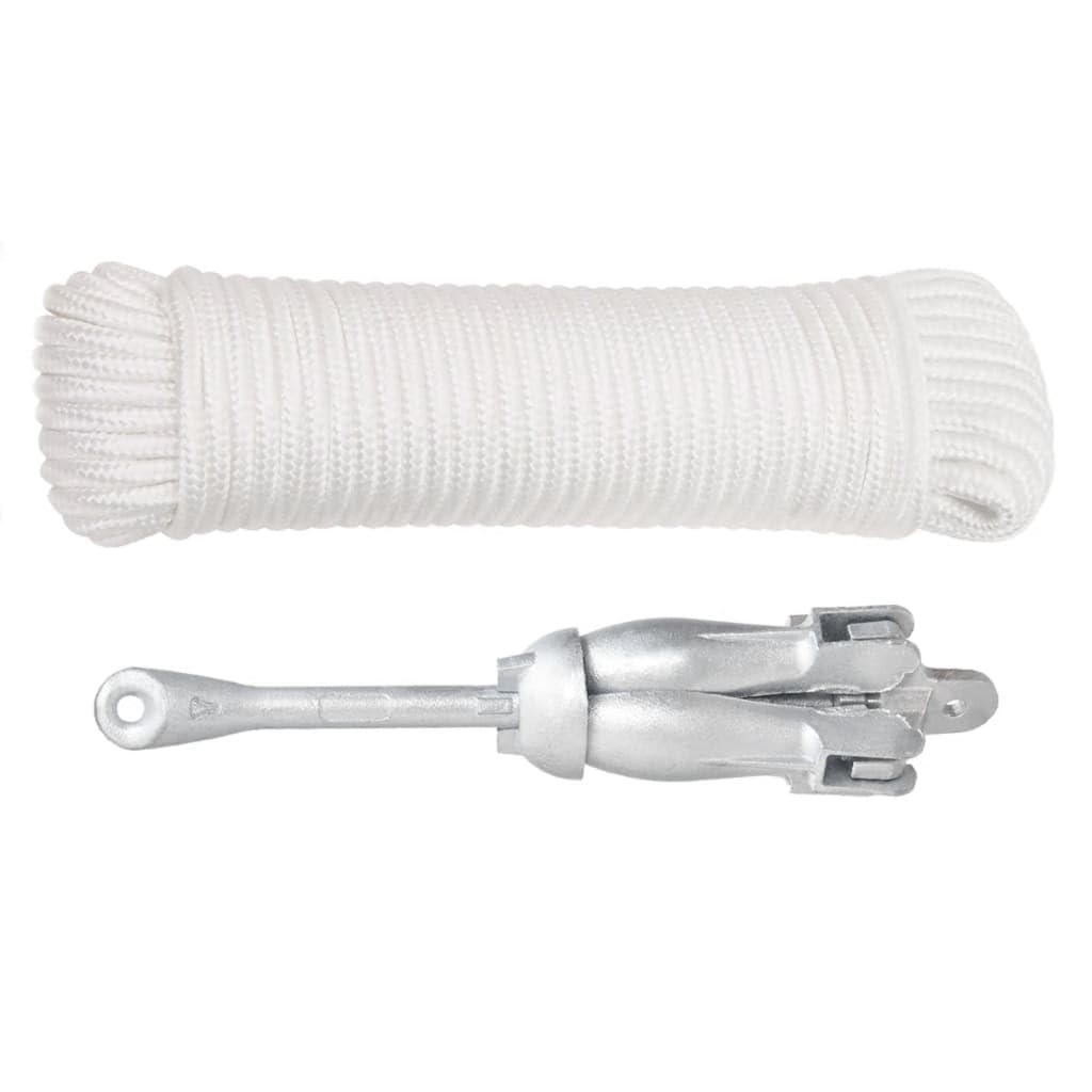 Homgoday Ancre pliante船锚 - 4爪设计, 耐用抗腐蚀, 30m绳长, 3.2kg, 银色
