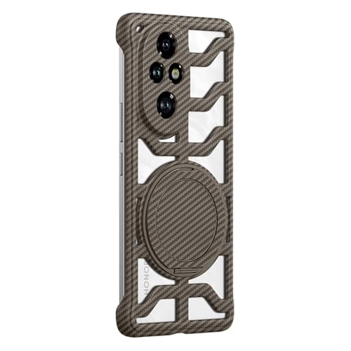 Image of for Honor 200 Pro 5G Case with Kickstand Heat Dissipation Hard PC Phone Back Cover Carbon Fiber Texture - Desert Gold