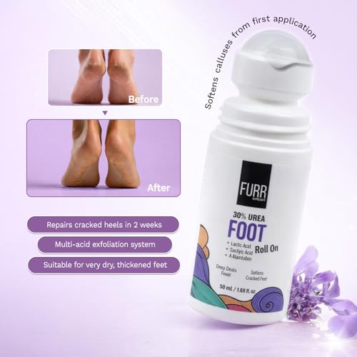 Image of FURR 30% Urea Foot Cream Roll On 50ml | Foot Roll On for Dry & Cracked Heels | Lactic Acid, Glycolic Acid, Salicylic Acid | Repairs, Hydrates, Softens | For Sensitive Skin