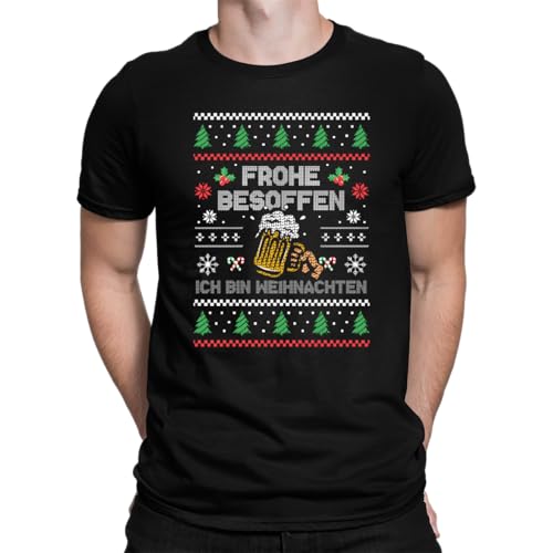 Bier Besoffen Ugly - Weihnachten Xmas Herren T-Shirt, Schwarz, L