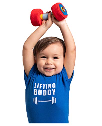 WOD Toys® Baby Dumbbell Plush Dumbell with Rattle & Sensory Sounds – Safe, Durable Fitness Toy for Newborns, Infants and Babies (1)