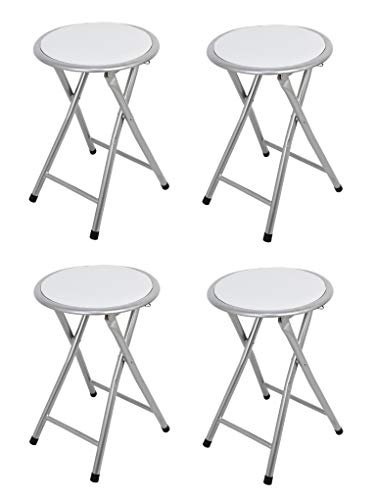La Silla Española - Pack 4 Taburetes plegables fabricados en aluminio con asiento acolchado en PVC. Color blanco. Medidas 45x30x30, 4 unidades