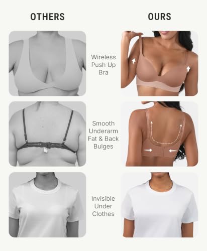 Image of FeelinGirl Wireless Push Up Bra Full Support Lift Balconette Seamless | No Underwire Tshirt Bra, Full Coverage, Back Smoothing, No Show Comfy Bra for Deep V Clothes