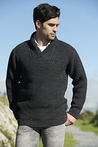 Aran Crafts Men's Shawl Rib Sweater, 100% Wool, Made in Ireland2