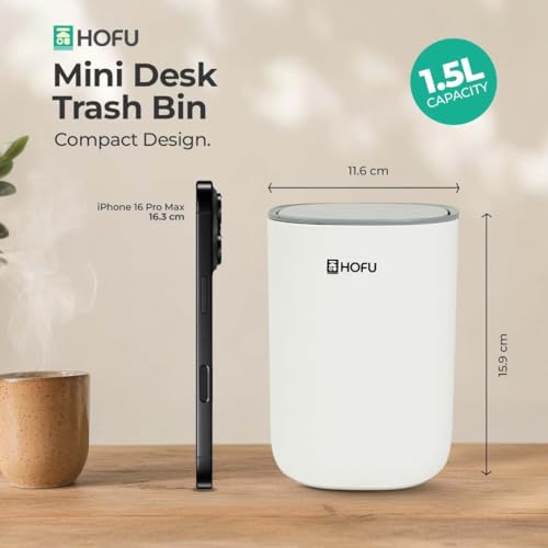 Image of HOFU Mini Dustbin with 360 Swing Lid | For Study Table, Dressing Table, Work Desk, Bedroom, Bathroom and Office | Sleek Design and 1.5L Dustbin | White