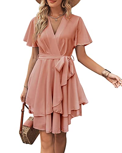 Bequemer Laden Damen Sommer Kurzarm Tiefer V-Ausschnitt Sexy Kurz Kleid...