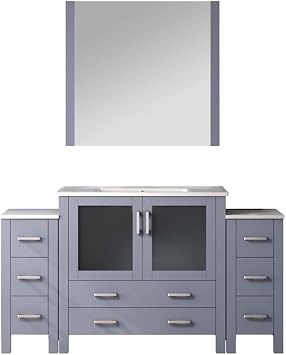 Volez Bath Vanity - w/Top & Mirror 60"/Dark Grey/No Faucet