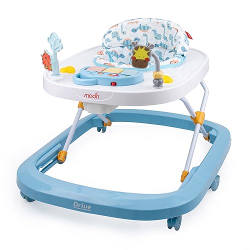 The Moon Brand Drive Height Adjustable Baby/Child Walker With Removable Music Tray And Toys-Soft Cushion-Learning Seat Suitable From 6- 18 Months - Blue Forest