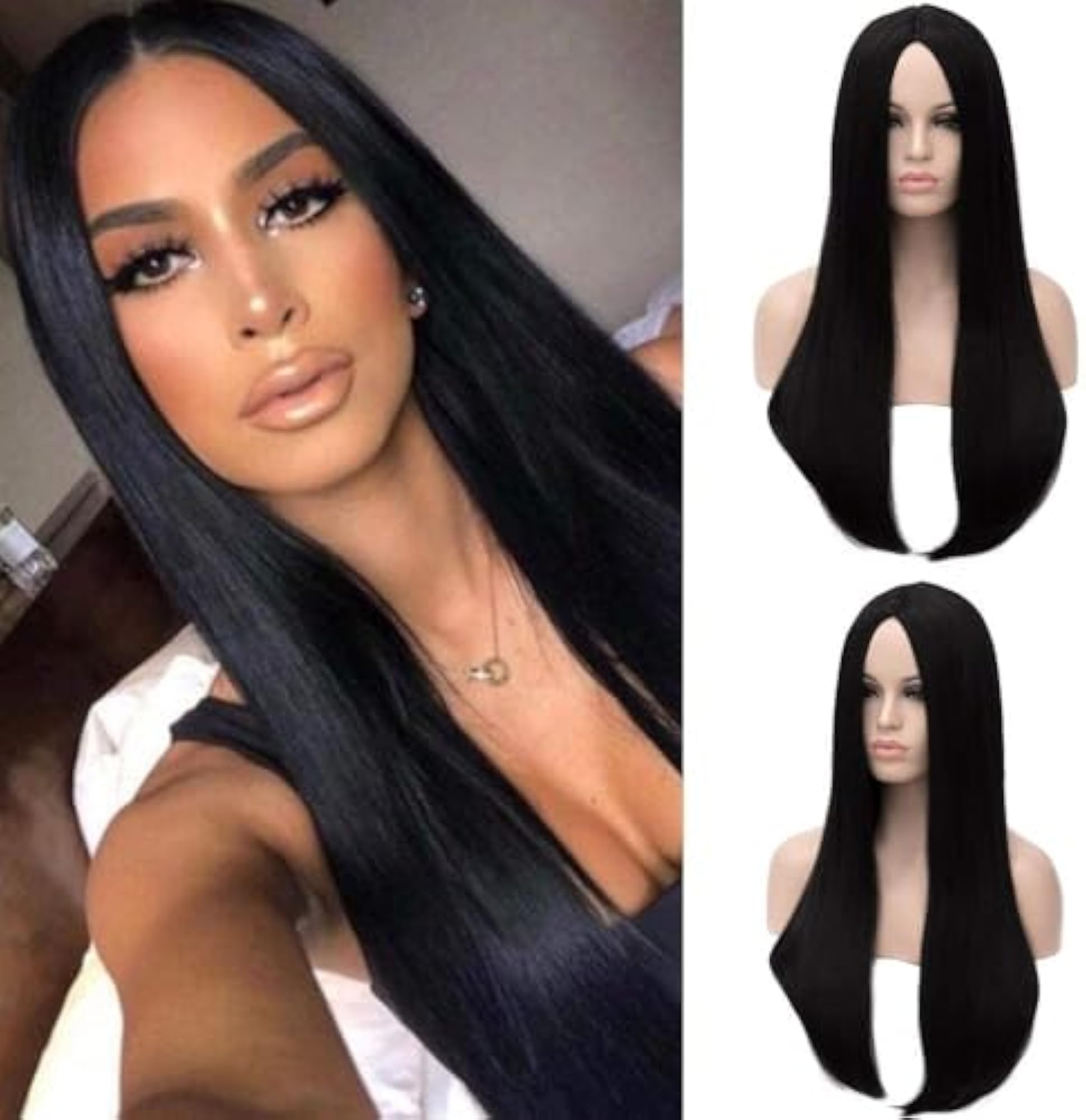 Women's Curly Black Synthetic Hair Wig with Net Cap