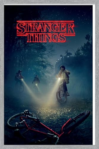 Netflix Stranger Things - Bikes Wall Poster, 34L" x 22.4W", Gray Framed Version