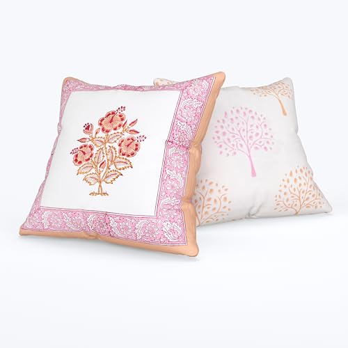 Image of BLOCKS OF INDIA Hand Block Printed Cotton Cushion Cover (16 x 16 inches) (Cushion 9)