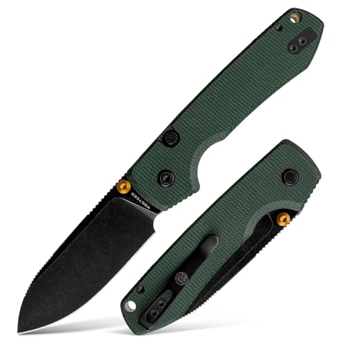 Image of Vosteed Raccoon2.0 EDC Folding Pocket knife, Top Liner Lock Knife with 3.25 inch Sandvik 14C28N Steel Blade, Green Micarta Handle for Camping, Hiking - A2901